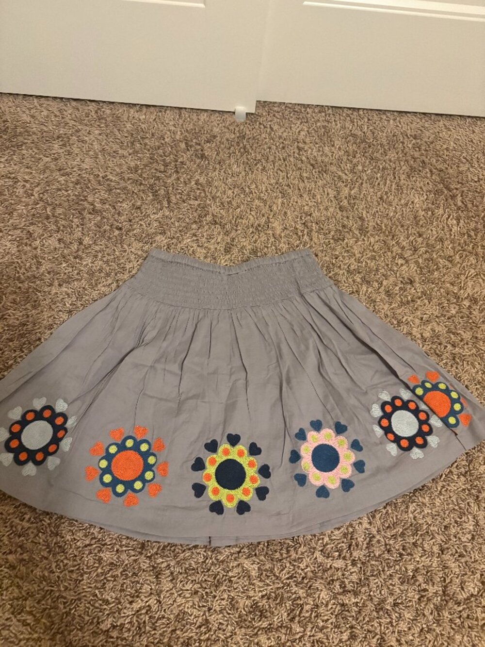 Mini Boden Floral Embroidered Skirt 11-12 Years Gray Fit and Flare Elastic Waist